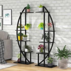 Set of 2 - Symmetrical Modern Black Metal Wood 10-Shelf Plant Stand