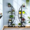 Set of 2 - Symmetrical Modern Black Metal Wood 10-Shelf Plant Stand