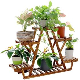 Solid Wood Triangular 6-Shelf Indoor Outdoor Flower Pot Plant Stand