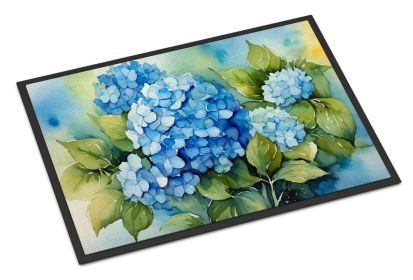 Hydrangeas in Watercolor Doormat Front Door Mat Indoor Outdoor Rugs for Entryway, Non Slip Washable Low Pile, 24H X 36W