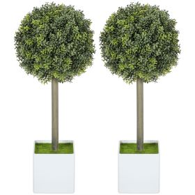 Lifelike Artificial Plants Set of 2, Fake Boxwood Topiary Balls with 114 PE Leaves for Home or Office Decor, Green