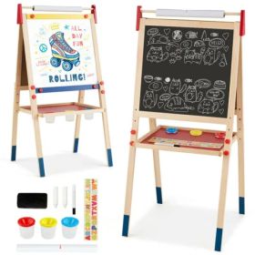 3-in-1 Kids Art Easel - Double-Sided Magnetic Board+Paper Roll, 26 Letter Magnets, Multicolor (Option: defaulttitle)