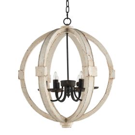 6 - Light Wood Chandelier With Adjustable Chain For Kitchen, Dining Hall Entrance, Bulb Not Included (Option: White)
