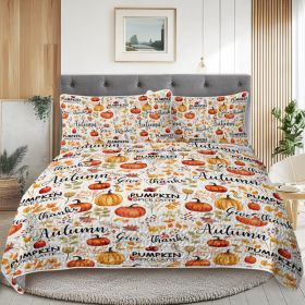 3pcs Pumpkin Autumn Leaves Design Quilt Set All Seasons Bedding Quilt Bed Set With 2 Pillowcases For Kids Teens Adults Bedroom (Option: Queen-Orange)
